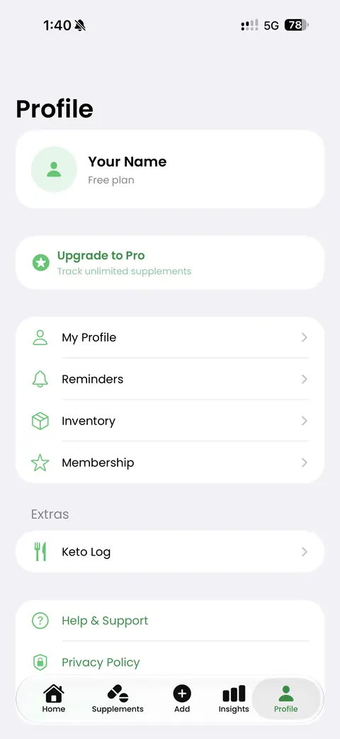 Profile with Reminders, Inventory and Membership